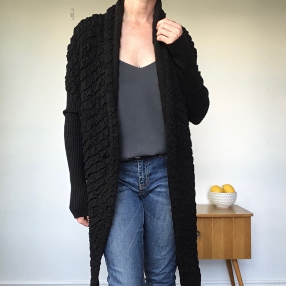 Kerisma Black Long Fitted Sleeve Hi Low Textured Stretchy open front